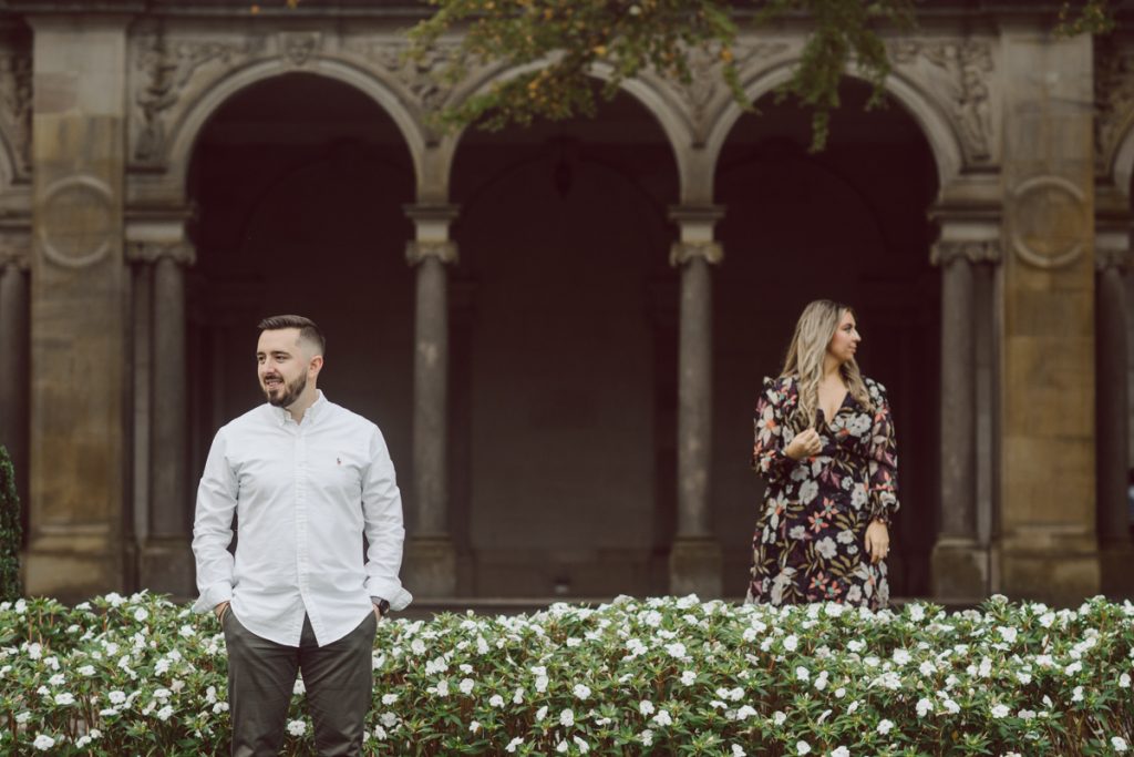 Samantha and Mike met while attending Monmouth University in West Long Branch, NJ. Sam and Mike's relationship wasn't a romantic one in the beginning but slowly they felt love for each other and one perfect day they became a couple. For their Fall engagement session, Sam and Mike decided to visit their old campus for their engagement session where it all began for them. Sam and Mike's Monmouth University Engagement photographed by NYC elopement, Hudson Valley, Catskills, NY and NJ, Farm, Adventure Wedding and Elopement Photographer Karis | Hey Karis